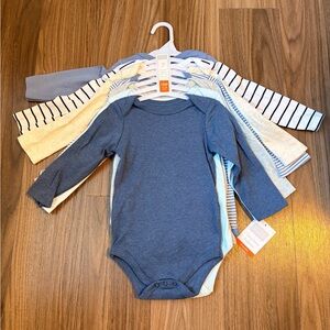 7 Hudson Baby Long-Sleeve One-Piece Set in Blue and Neutrals